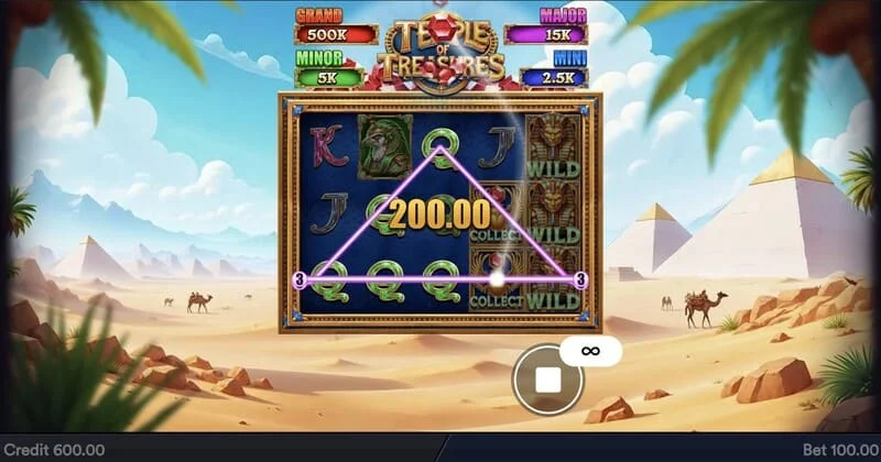 Temple of Treasures - Skrin utama dengan gelendong dan latar Mesir